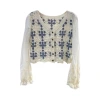 Korean Instagram autumn retro V-neck embroidered flower shirt for women, with loose and versatile puffed sleeves, is a trendy long-sleeved blouse Item Picture